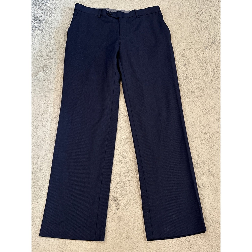 Tommy Hilfiger Mens Navy Blue Wool Blend Dress Pants 34x32 Flat Front Trousers